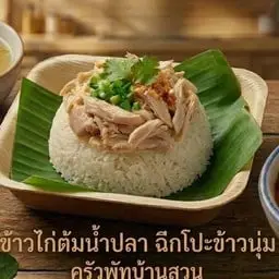 Special menu item during the oil price surge: Shredded chicken in fish sauce with rice, served with broth and delicious dipping sauce.