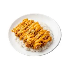 Chicken karaage rice topped with cheese sauce
