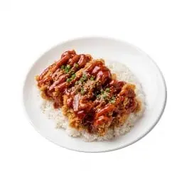 Chicken karaage rice topped with Korean sauce