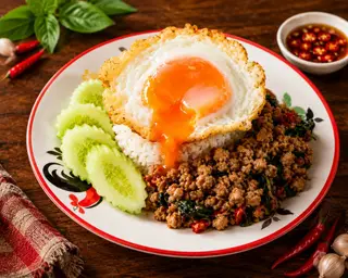 ข้าวกะเพราหมูสับ+ไข่เป็ดดาว