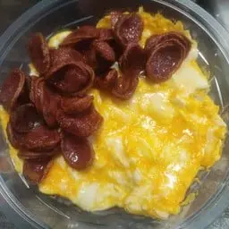 Rice with creamy scrambled eggs and fried Chinese sausage