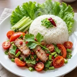 Rice salad with grilled pork neck (a dish for wealthy people)