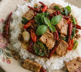 กะเพราหมูชิ้น