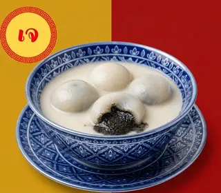 Black sesame glutinous rice balls in soy milk