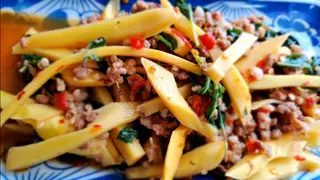 Rice with basil and yellow bamboo shoots