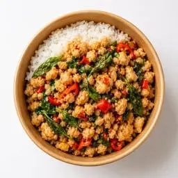 [Most Popular Set] Stir-fried minced chicken with basil + Stir-fried yellow noodles with soy sauce and chicken