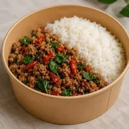 [Most Popular Set] Stir-fried minced chicken with basil + Stir-fried minced beef with basil