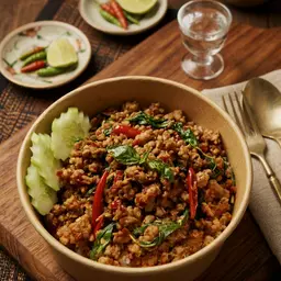 ผัดเผ็ด ใบกะเพรา ราดข้าว