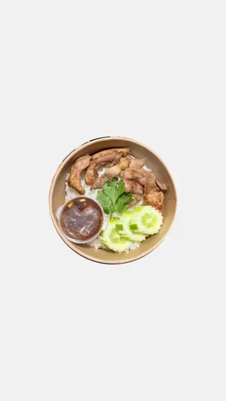 ข้าวหมูทอด น้ำจิ้มแจ่ว