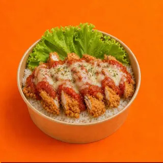 ข้าวไก่ทอดซอสพิซซ่าชีส