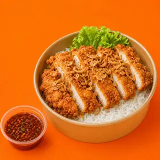 ข้าวไก่ทอดน้ำจิ้มแจ่ว