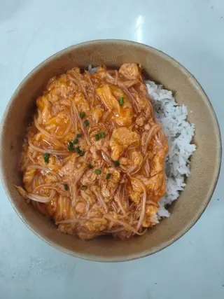 ข้าวไข่ข้นมันกุ้งเห็ดเข็มทอง