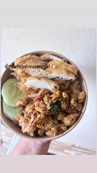 ข้าวไก่ทอด+กะเพราไก่