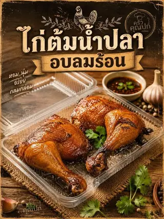 ไก่ต้มน้ำปลาอบลมร้อน2ชิ้น