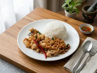 Sliced Pork Belly Pad Kra Pao Rice