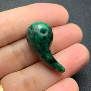 จี้ หยกพม่า บ่อเก่า มังกร จีน โบราณ 9 ลายเสือดาว เขียว ดำ ขาว ฮกลกซิ่ว Natural Burma Jade A type